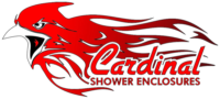 A red and black logo for the cardinal shower engine.