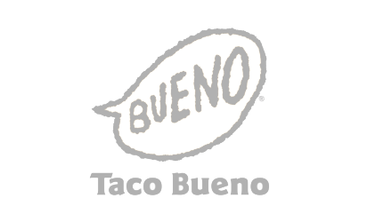 A black and white taco bueno logo.