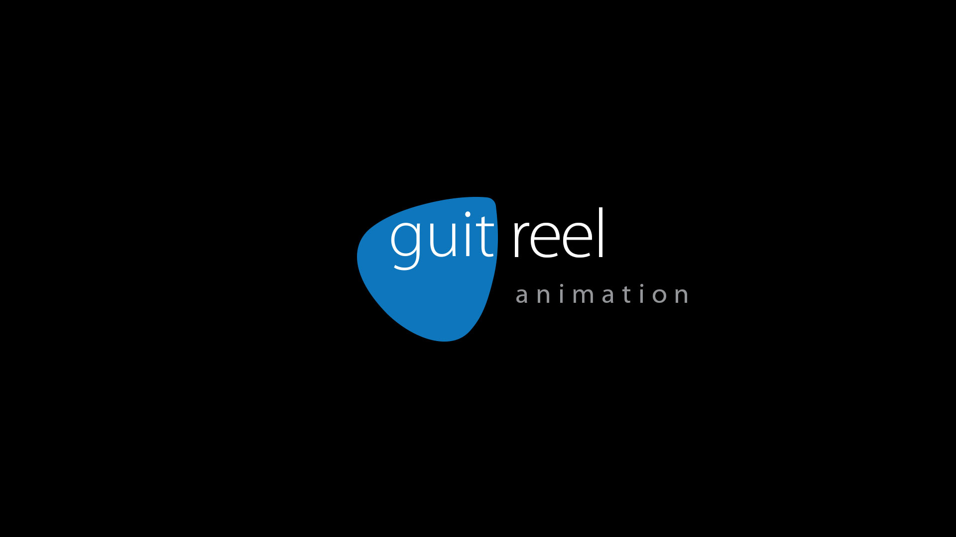 A black background with the words guit reel animation in blue.